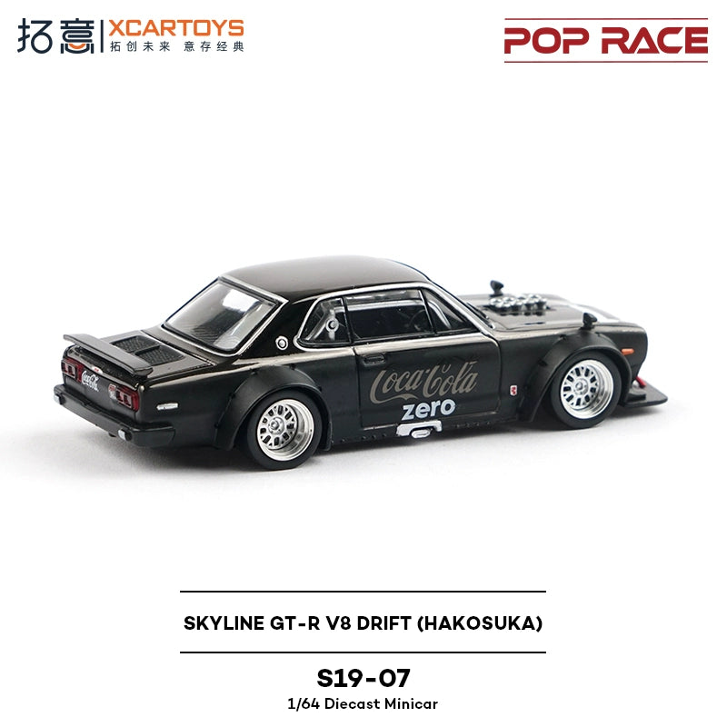 POP RACE 1:64 SKYLINE GT-R V8 Drift (HAKOSUKA) S19-07 CocaCola Zero Diecast Model Car