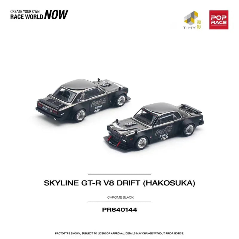 POP RACE 1:64 SKYLINE GT-R V8 DRIFT (HAKOSUKA) ZERO BLACK CHROME Diecast Model Car