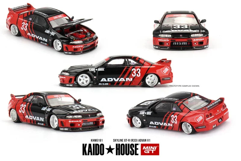PreSale Kaido House / MINI GT Skyline GTR R33 Kaido Works ADVAN Die-Cast Car Model Collection Miniature
