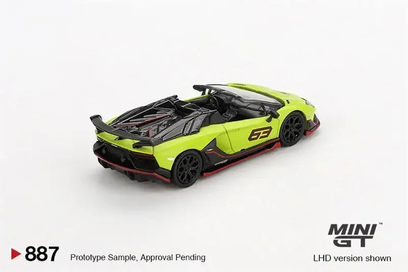 MINI GT #887 1:64 SuperSport Car Aventador SVJ 63 Roadster VerdeShock Die-Cast Car Model Collection Miniature