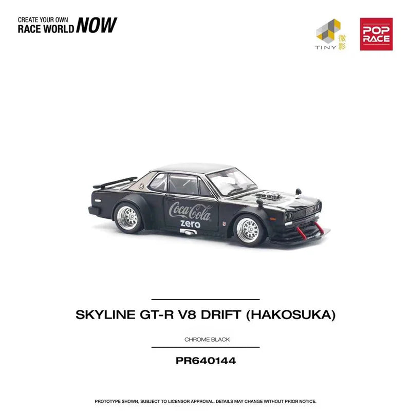 POP RACE 1:64 SKYLINE GT-R V8 DRIFT (HAKOSUKA) ZERO BLACK CHROME Diecast Model Car