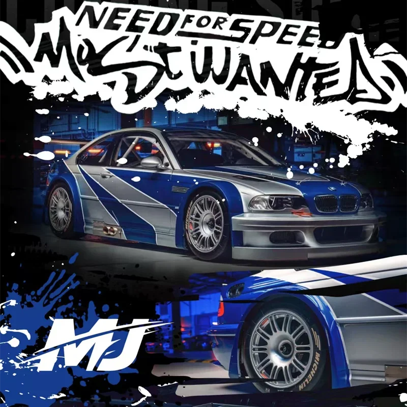 MJ 1:64 M3 E46 GTR Need For Speed SilverBlue Collection Miniature Diecast Metal Model Car