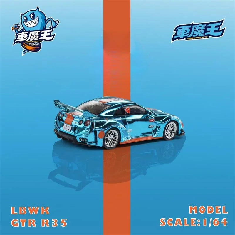 PreSale Demon King Auto 1:64 LBWK GTR R35 Chrome Blue Die-Cast Car Model Collection Miniature