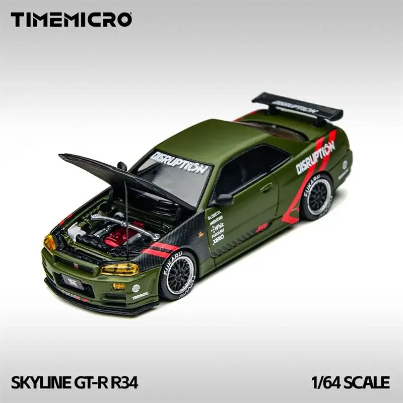 PreSale Time Micro 1:64 Skyline GTR R34 Matte Green Collection Miniature DieCast Model Car