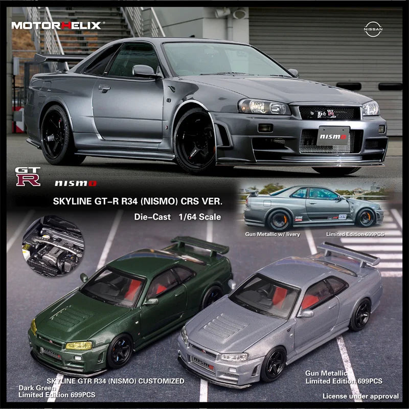 Motorhelix MH 1:64 Skyline GT-R Mk5 R34 Nismo Z-Tune limited699 Diecast Model Car