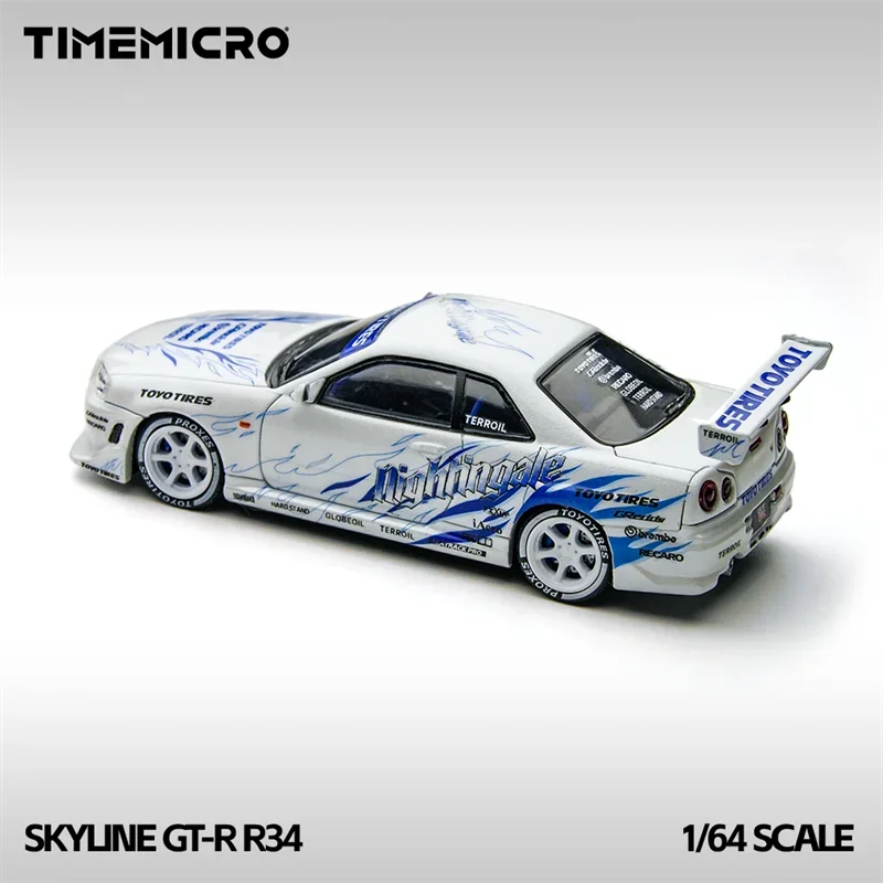 PreSale Time Micro 1:64 Skyline GT-R R34 Drifting flame white Collection Miniature DieCast Model Car