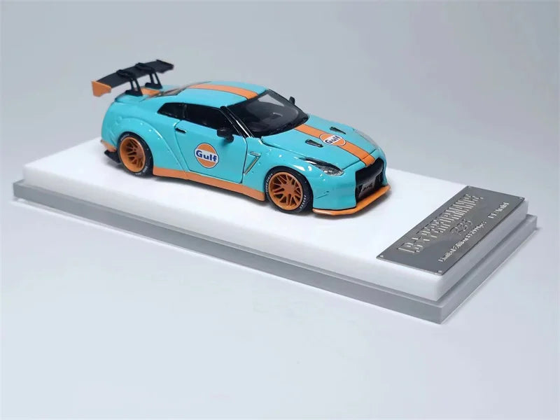 OLD TIME 1:64 LB Works GTR R35 High Wing Blue limited 999 Diecast Model Car
