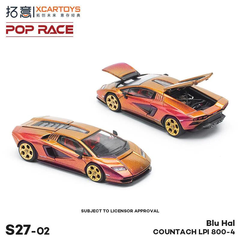 Xcartoys x POP RACE 1:64 Countach LPI 800-4 Blu Hal Diecast Model Car