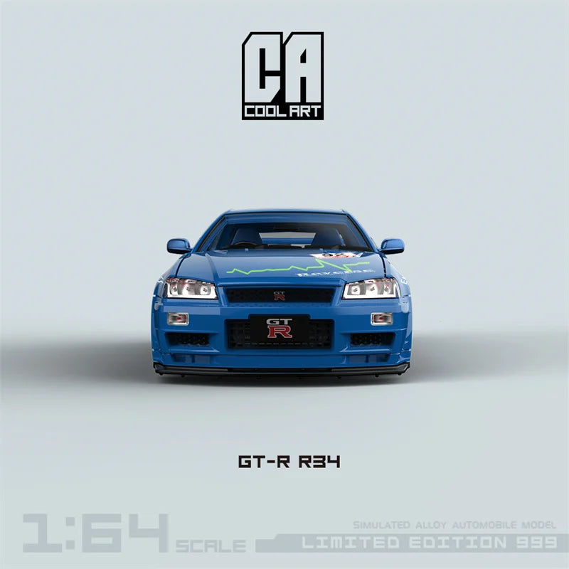 COOL ART 1:64 GT-R R34 Blue#92 Limited999 Diecast Model Car