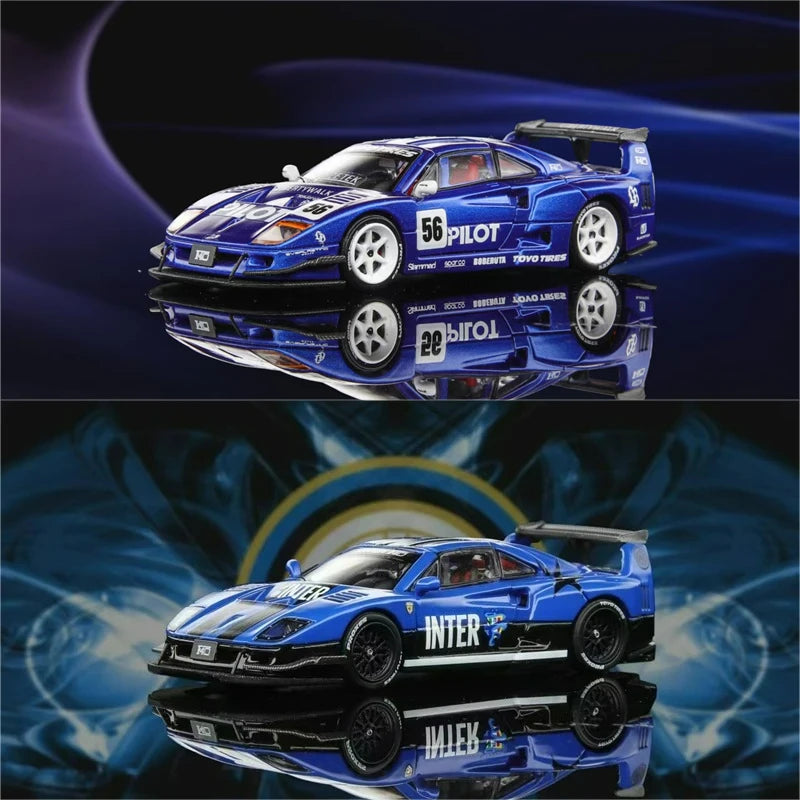 Demon King Auto 1:64 F40 LB-Works #56 Paramount blue / Inter Milan black blue Diecast Model Car