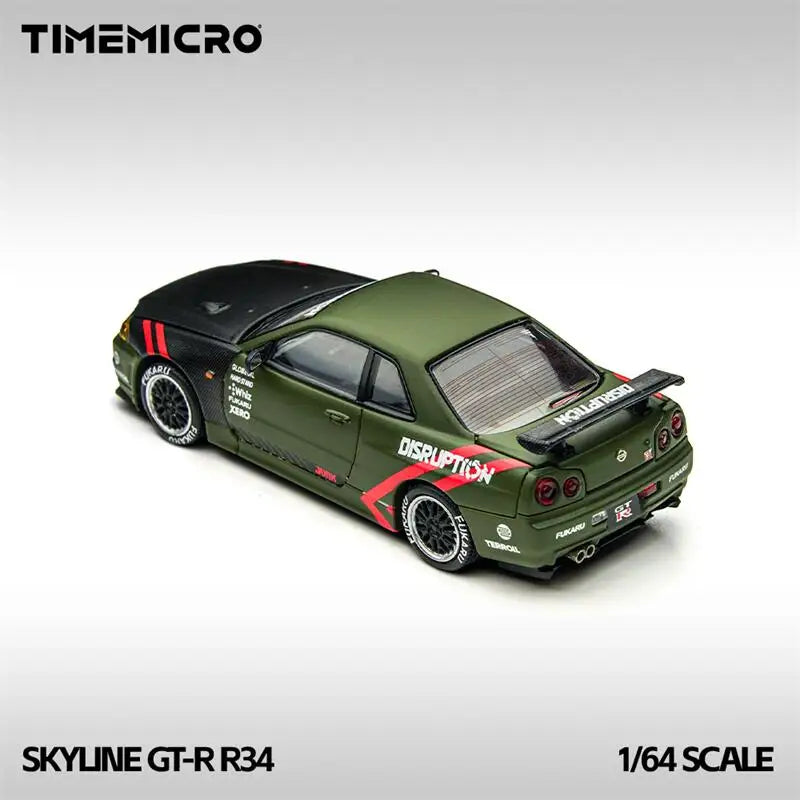 PreSale Time Micro 1:64 Skyline GTR R34 Matte Green Collection Miniature DieCast Model Car