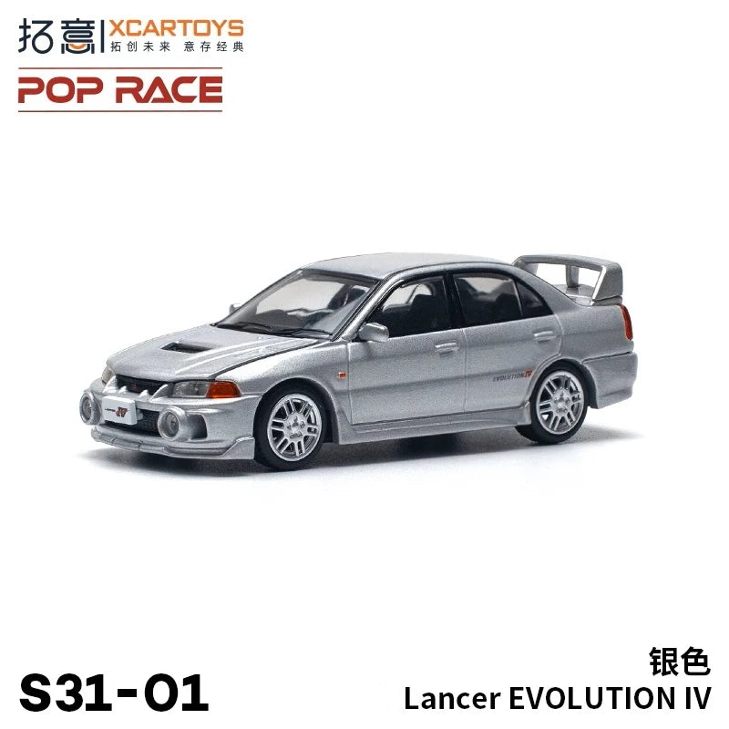 Xcartoys x POP RACE 1:64 Lancer EVOLUTION IV Silver /1997 EVO RALLY Racing Diecast Model Car
