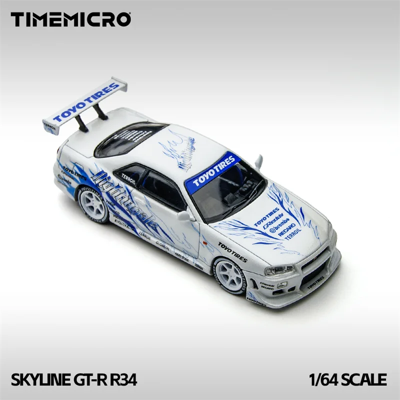 PreSale Time Micro 1:64 Skyline GT-R R34 Drifting flame white Collection Miniature DieCast Model Car