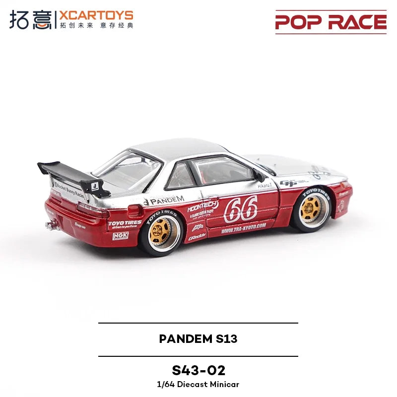 Xcartoys x POP RACE 1:64 S13 PANDEM SILVIA MOONTECH Die-Cast Car Model Collection Miniature Gifts