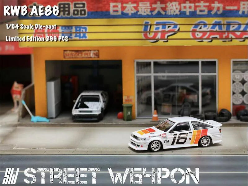 SW 1:64 RWB AE86 LEVIN TRD Racing #16 Initial D Diecast Model Car