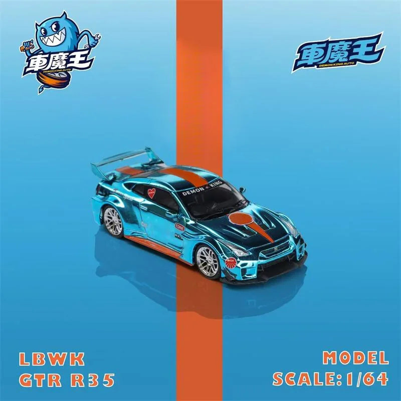 PreSale Demon King Auto 1:64 LBWK GTR R35 Chrome Blue Die-Cast Car Model Collection Miniature