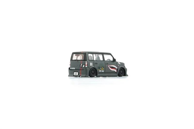 BM Creations 1:64 2000 bB - Matte Green + P40 Tiger Pattern RHD Diecast Model Car