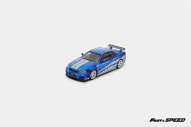Fast Speed 1:64 Skyline GTR R34 Z-Tune Chrome Blue with Silver Collection Miniature DieCast Model Car
