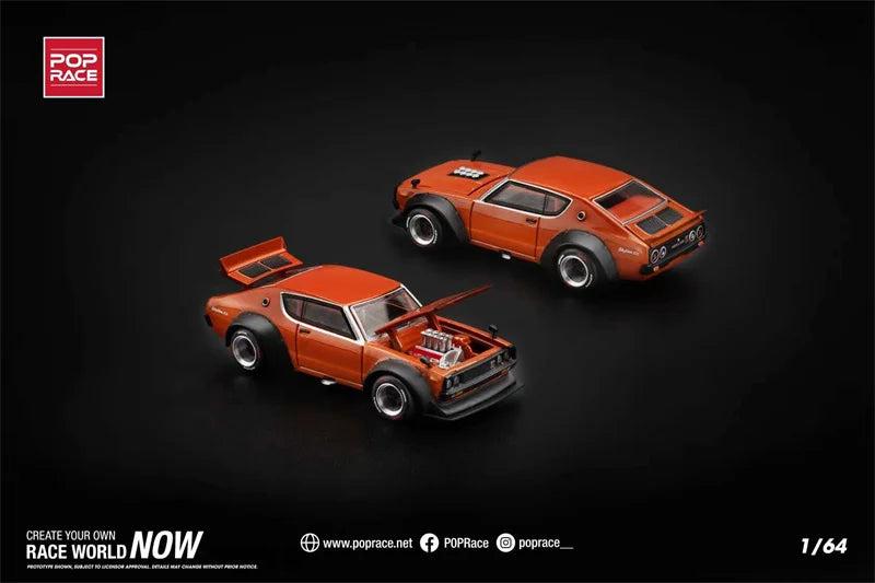 POP RACE 1:64 SKYLINE GT-R V8 DRIFT (KENMERI) ORANGE Diecast Model Car