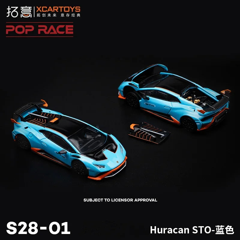 Xcartoys x POP RACE 1:64 Huracan STO Blue Diecast Model Car