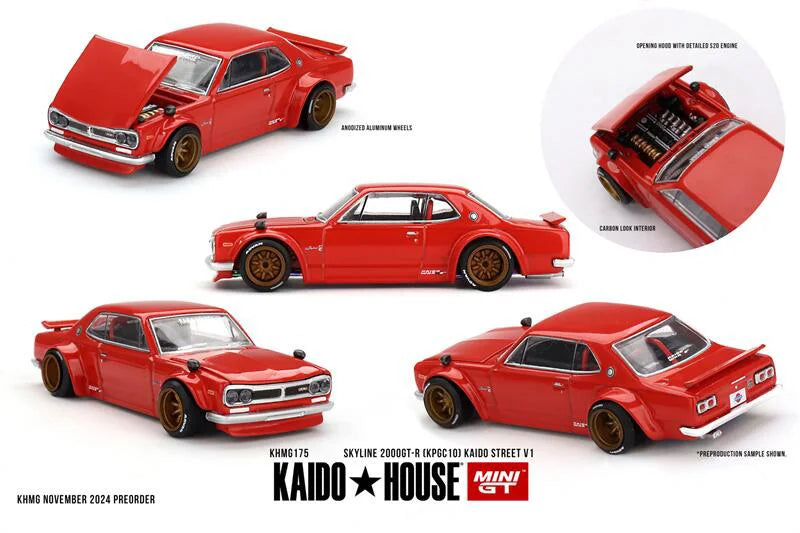 Kaido House x MINI GT 1:64 Skyline 2000GT-R KPGC10 Street V1 Red Diecast Model Car