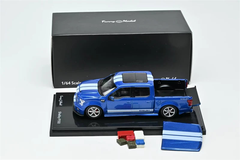 FunnyModel 1:64 F150 Pickup Truck Velocity Blue/ White Racing Stripes Diecast Model Car
