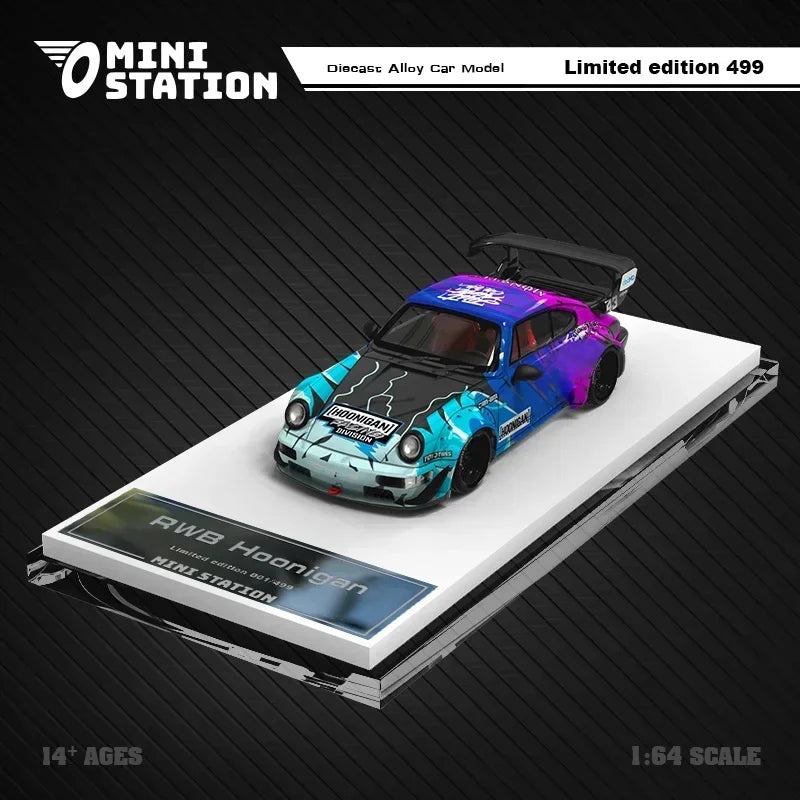 Mini Station 1:64 RWB 964 43 Ken Block / Targa Block43 Trailer Set Diecast Model Car