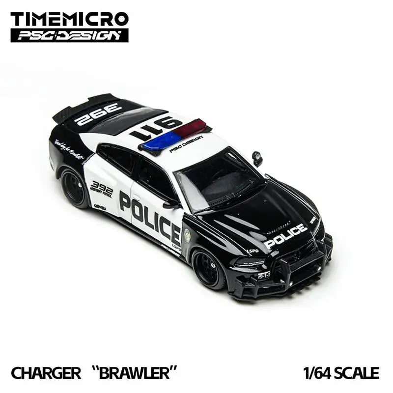 **Pre-Order** Time Micro × PSC DESIGN 1:64 Countach "V" Scarlet Red Charger "Brawler" Police Diecast Model Car