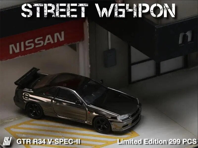 Street Weapon SW 1:64 GTR R34 V-SPEC-II electrotype limited299 Diecast Model Car
