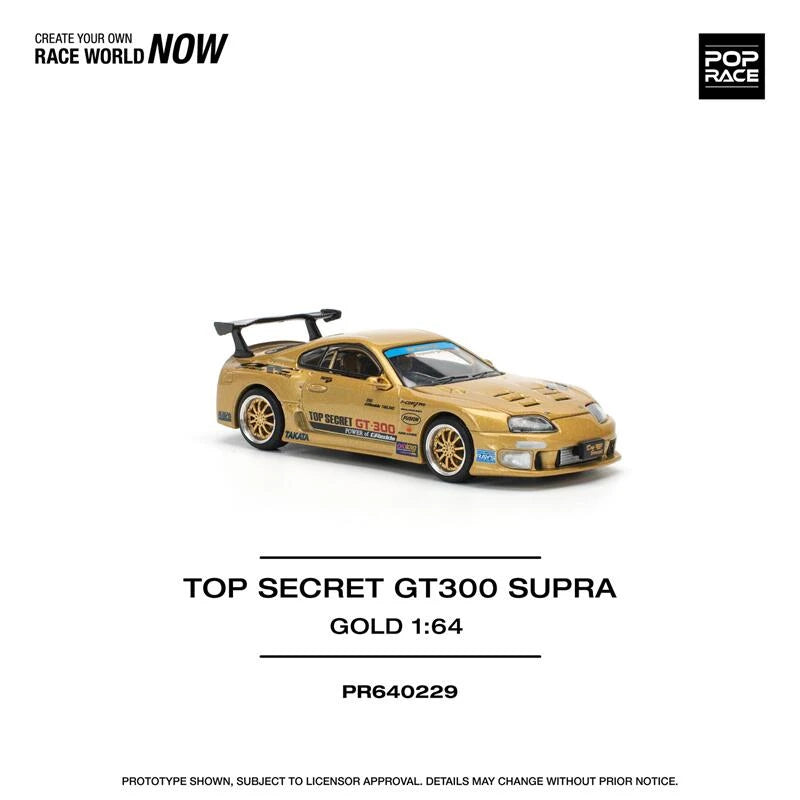 Pop Race 1:64 TOP SECRET GT300 SUPRA Gold Diecast Model Car