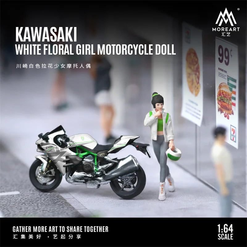 MoreArt 1:64 KAWASAK WHITE FLORAL GIRL MOTORCYCLE DOLL