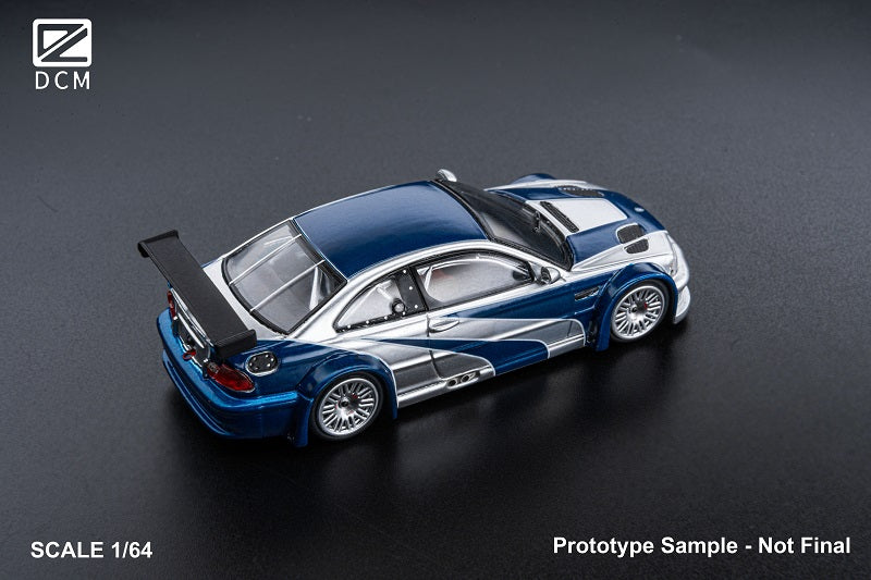 D.C.M 1:64 M3 GTR E46 Need for Speed Livery SilverBlue Scale Diecast Model Car