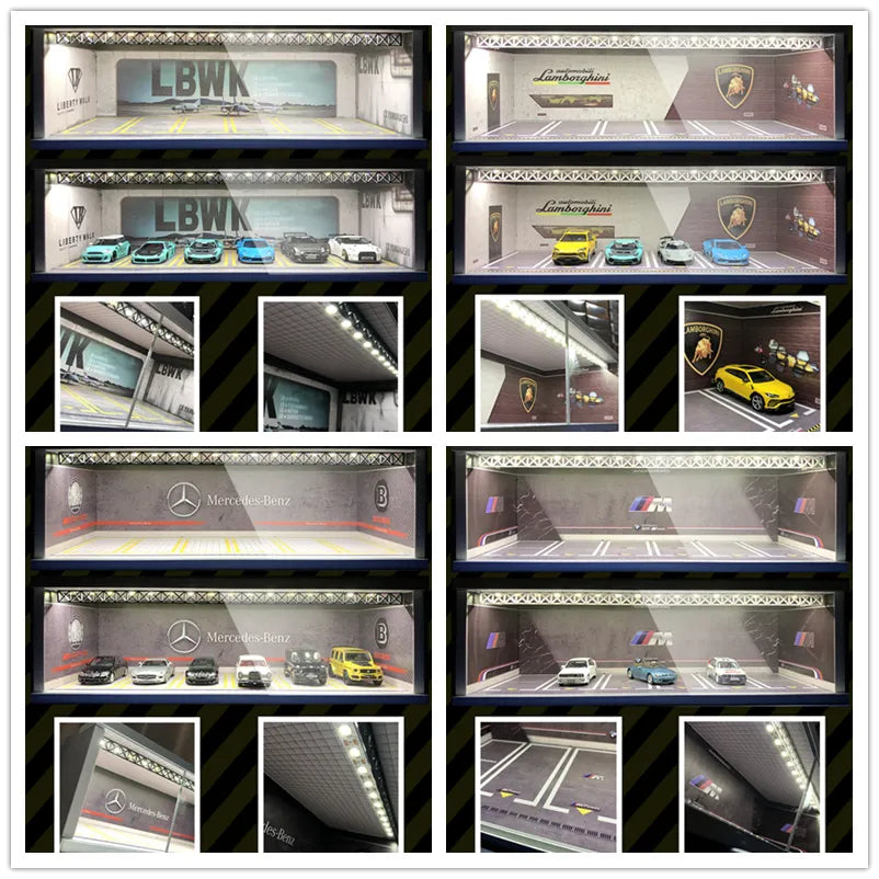 Led Light Diorama Garage Display Cabinet Carport LBWK LB Lambo JDM Nissan Nismo for 1:64 Model Car