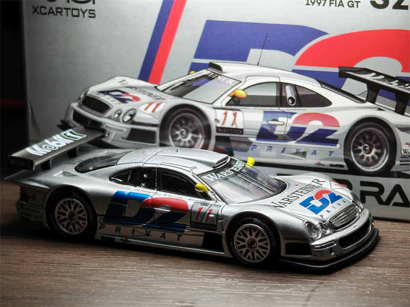 Xcartoys x POP RACE 1:64 CLK-GTR D2 1997 FIA GT Silver Diecast Model Car