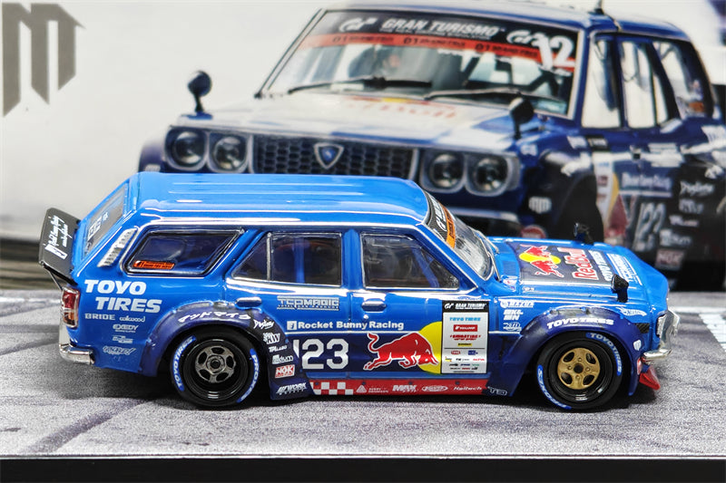 INNO 1:64 MAD MIKE 1976 RX3 Station Wagon D1GP 2024 BLUE#23 Diecast Model Car