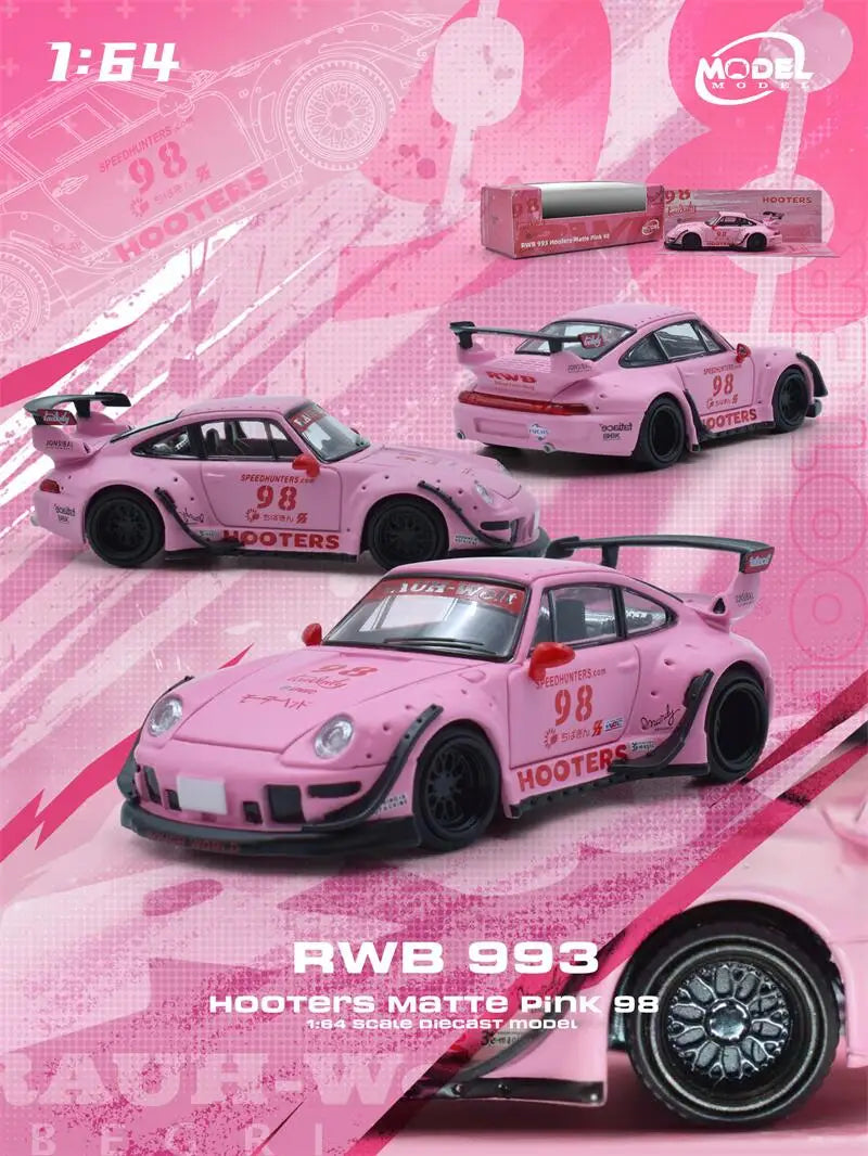Model Model 1:64 RWB993 Matte Pink / Gold Die-Cast Car Model Miniature Gifts
