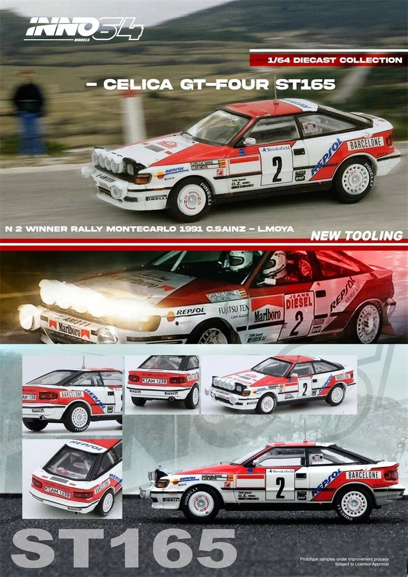 PreSale INNO64 1:64 CELICA GT FOUR ST165 Winner Rally MonteCarlo 1991 C. Sainz / L. Moya Collection Miniature DieCast Model Car