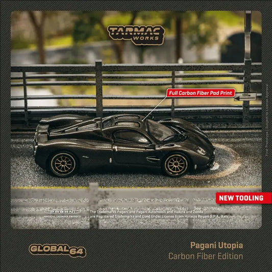 Tarmac Works 1:64 Pagani Utopia CARBON FIBER EDITION Black Diecast Model Car