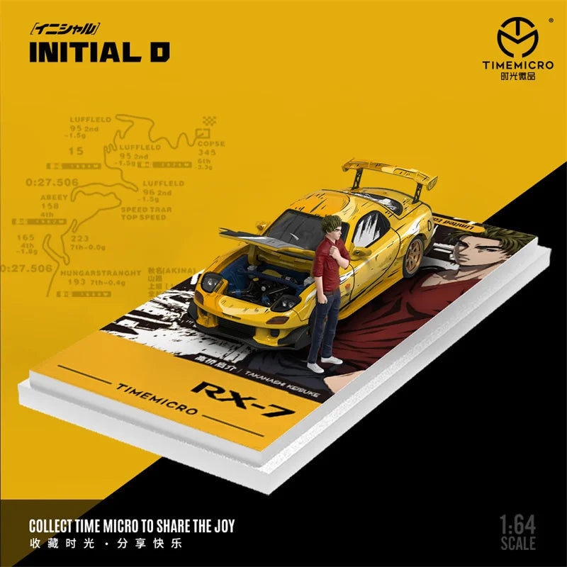 **Pre-Order** Time Micro 1:64 RX-7 Initial D yellow Limited999 Diecast Model Car