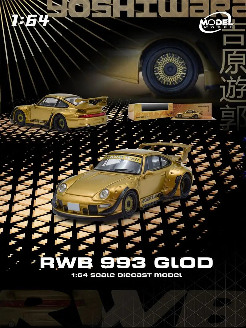 Model Model 1:64 RWB993 Matte Pink / Gold Die-Cast Car Model Miniature Gifts