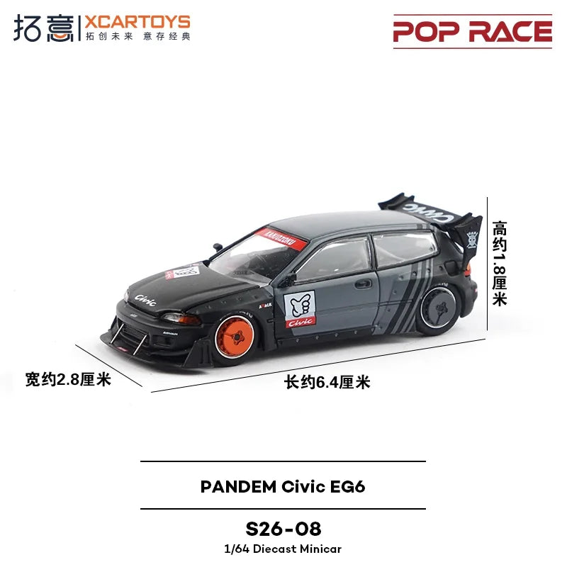 Xcartoys x POP RACE 1:64 PANDEM EG6-KANJOZUKU Black Alloy Vehicle Car Model