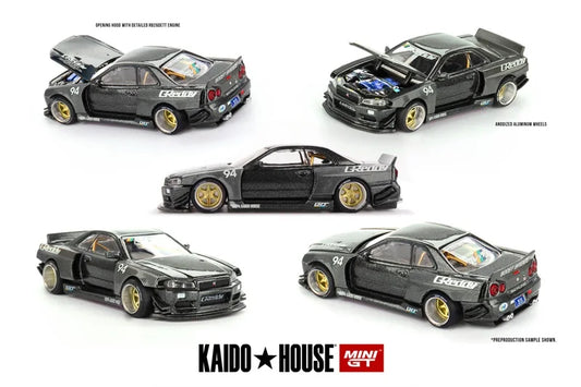 PreSale Kaido House x MINI GT 1:64 Skyline GT-R (R34) Kaido Works GReddy V2 gray Collection Miniature DieCast Model Car