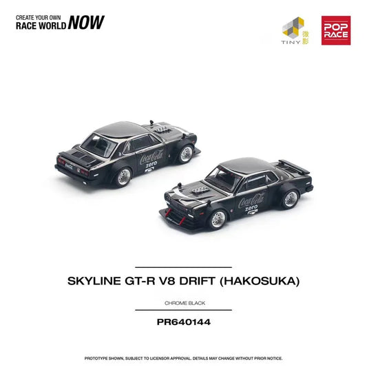 POP RACE 1:64 SKYLINE GT-R V8 DRIFT (HAKOSUKA) ZERO BLACK CHROME Diecast Model Car