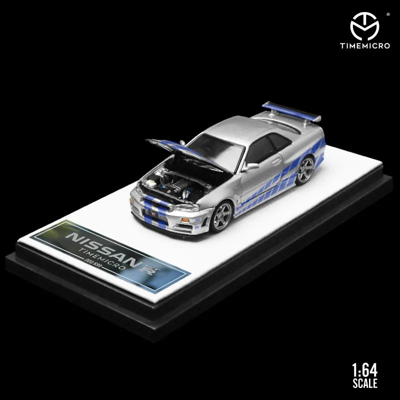 TIME MICRO 1:64 Nissan Gtr R34 open cover Fast & Furious car Diecast Model Car