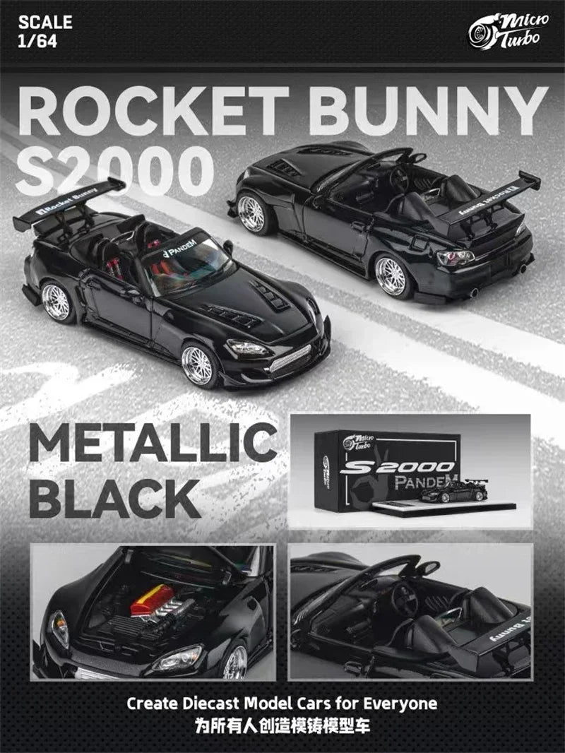 Micro Turbo 1:64 S2000 Rocket Bunny Metal Black Diecast Model Car