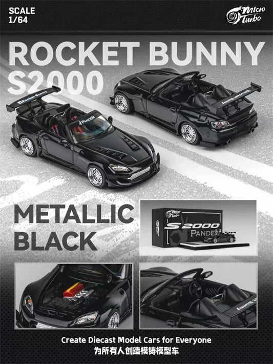 Micro Turbo 1:64 S2000 Rocket Bunny Metal Black Diecast Model Car