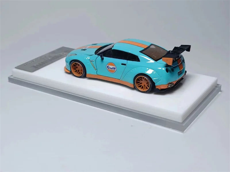 OLD TIME 1:64 LB Works GTR R35 High Wing Blue limited 999 Diecast Model Car