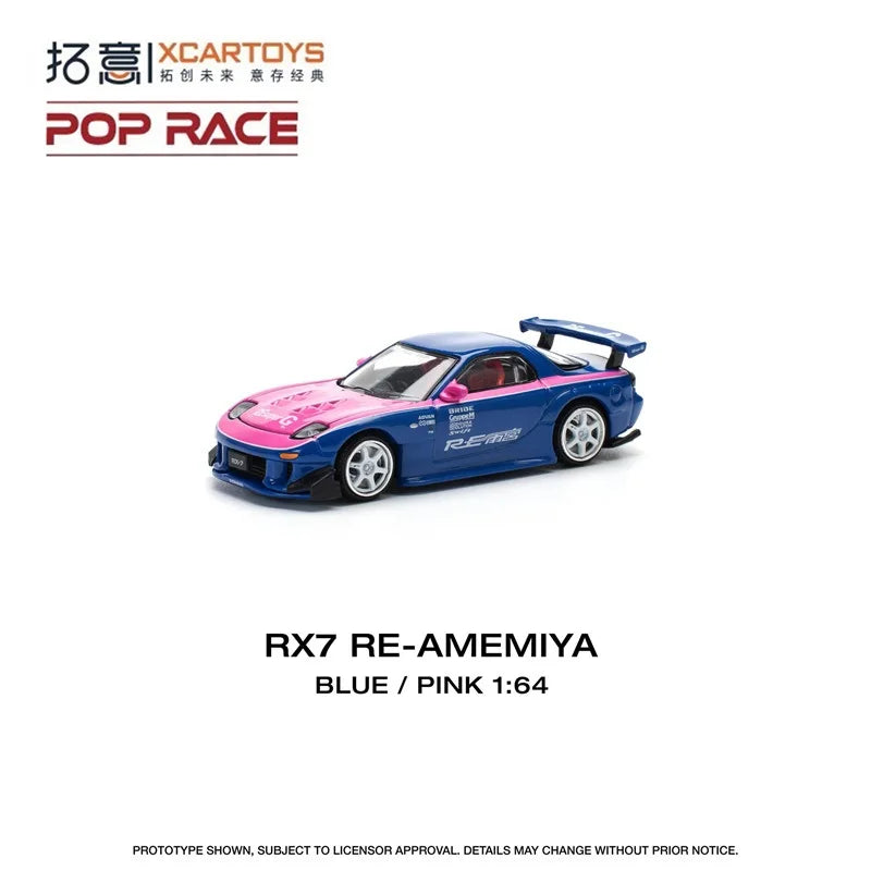 Xcartoys X Pop Race 1:64 RX7 RE-AMEMIYA BLUE PINK Die-Cast Car Model Collection Miniature