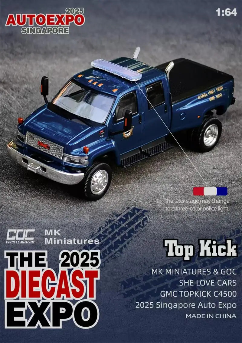 MK Miniatures & GOC 1:64 GMC TOP KICK PICK UP POLICE TRUCK Blue Limited499 Diecast Model Car