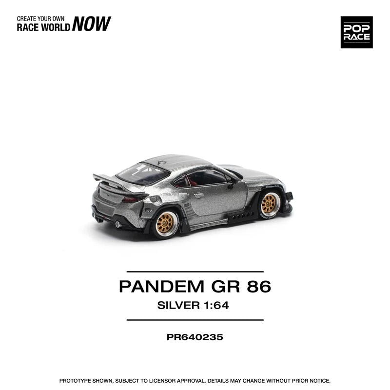 Pop Race 1:64 PANDEM GR86 ZN8 2022 Silver Diecast Model Car